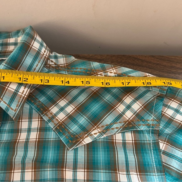 Panhandle Teal Plaid Casual Snap Button Down Shirt S - Picture 6 of 10